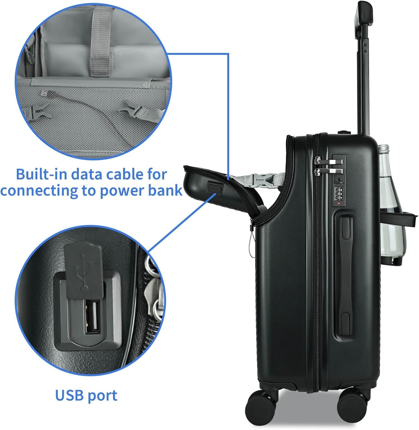Carry on Luggage Airline Approved, Carry-on Luggage for The Business Trip with Front Pocket, 20 inch Hardshell PC Carry on Suitcases with Wheels, Combination Lock, Cup Holder and USB Port - Image 6