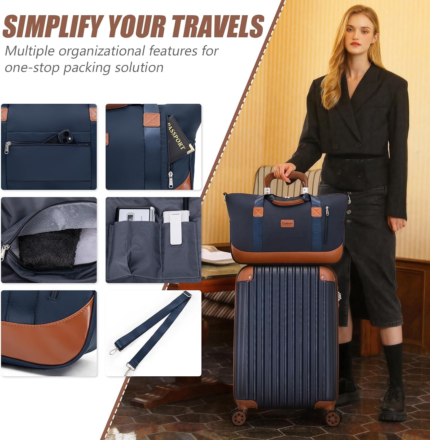 Cosbarn Luggage Sets 5 Piece Suitcases with Wheels, Suitcase Set ABS Hard Case Luggage with TSA Lock Spinner Wheels Durable Travel Luggage - Image 6