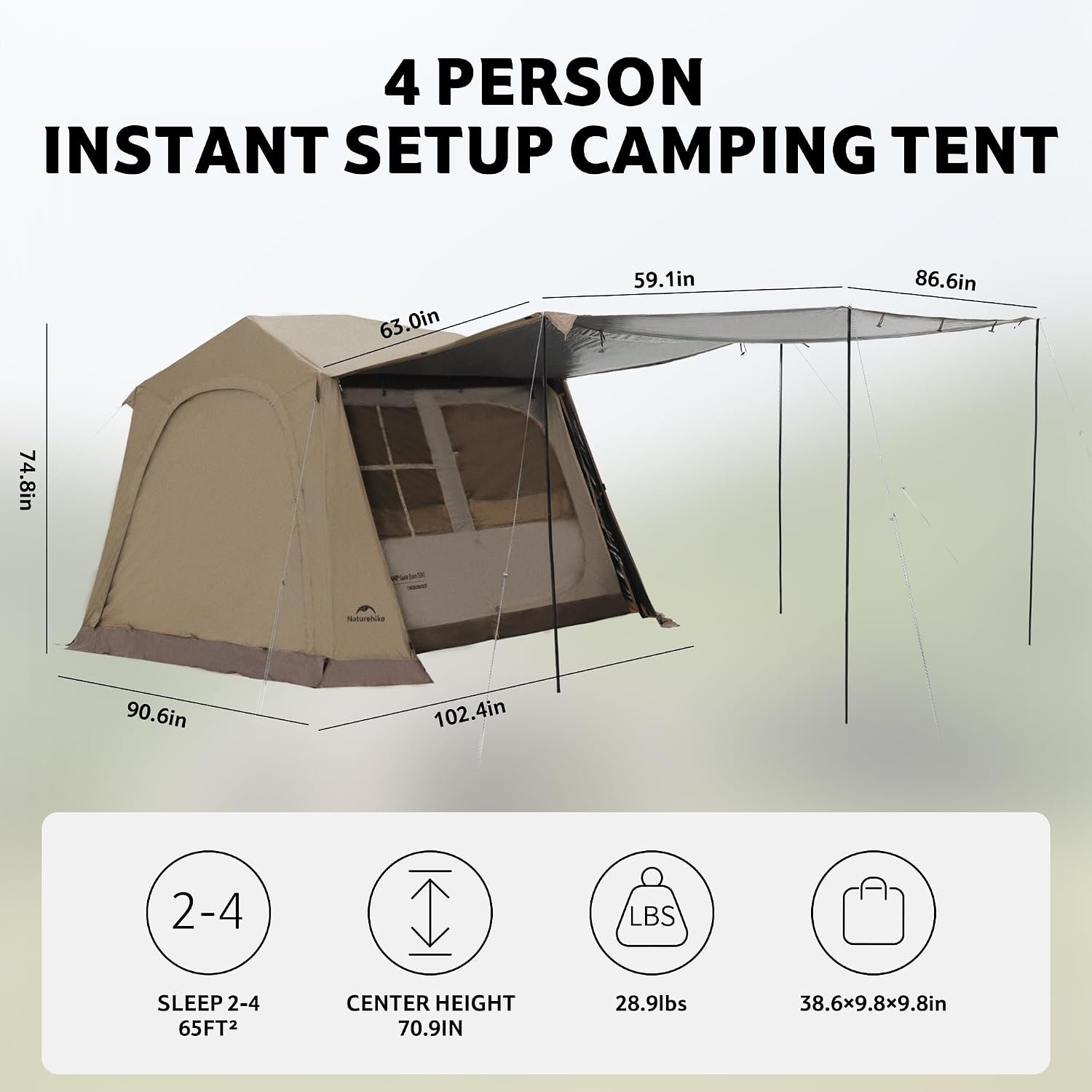 Naturehike Village Instant Tent, Camping Tent with Full Rainfly - Image 6