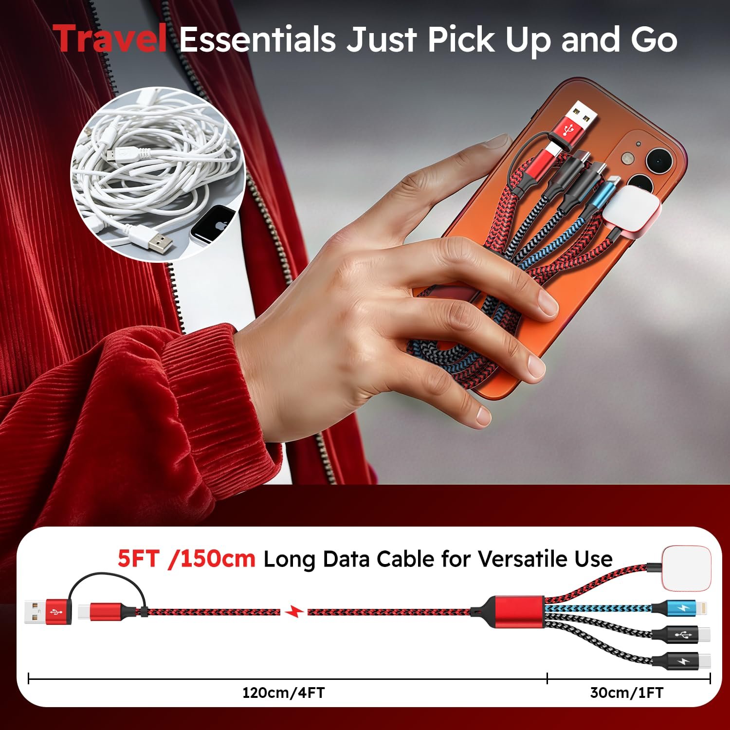 Cruise Essentials 2026, 4 in 2 Multi Charging Cable for Apple Watch Charger | Camping/Travel/Vacation/Road Trip/Car Essentials with iWatch Charger/Dual Type-C/IP for iWatch 11-2/Ultra/iPhone 17-8, 5FT - Image 7