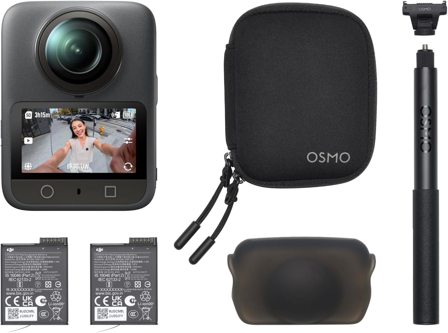 DJI Osmo 360 Essential Combo, 360 Action Camera | 1-Inch 360° Imaging, Native 8K 360° Video, 4K/120fps & 170° Boost Video, 1.2m Invisible Selfie Stick Kit