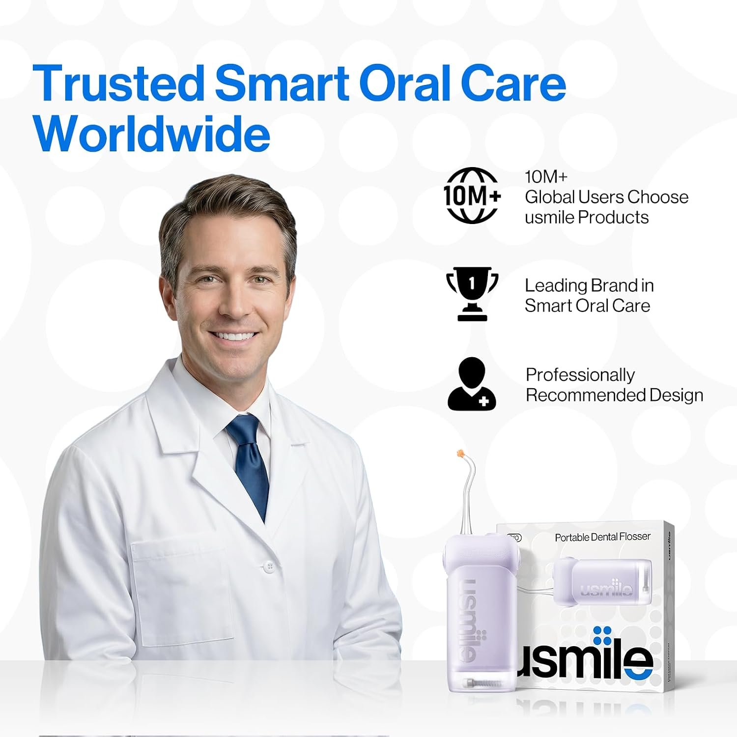 usmile C10 Portable Water Flosser for Travel, 95-Day Battery, IPX7, Purple | 180ml Tank, 4 Modes, 360° Nozzle, Cordless Oral Irrigator for Braces, Implants & Sensitive Teeth, Teeth Cleaner - Image 3