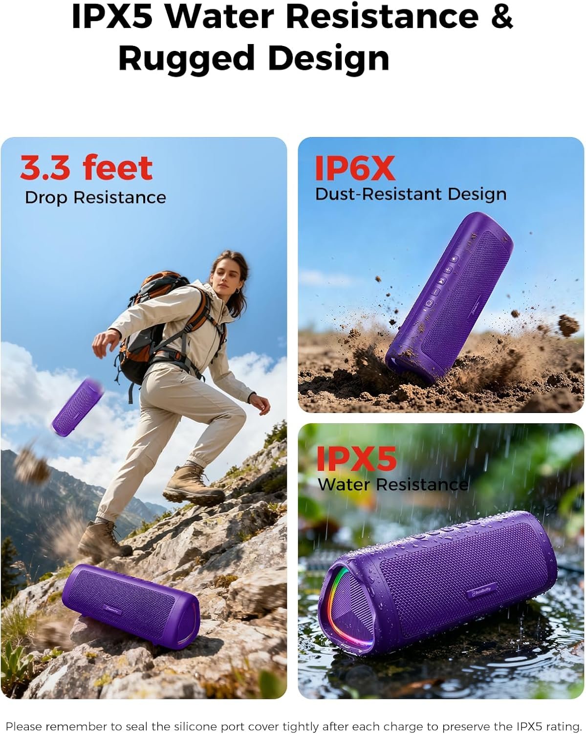 Bluetooth Speaker, 20W HD Sound, Portable Wireless, IPX5 Waterproof, Up to 24H Playtime, TWS Pairing, for Home/Party/Outdoor/Camping/Beach Essentials, Electronic Gadgets, Birthday Gift (Purple) - Image 4