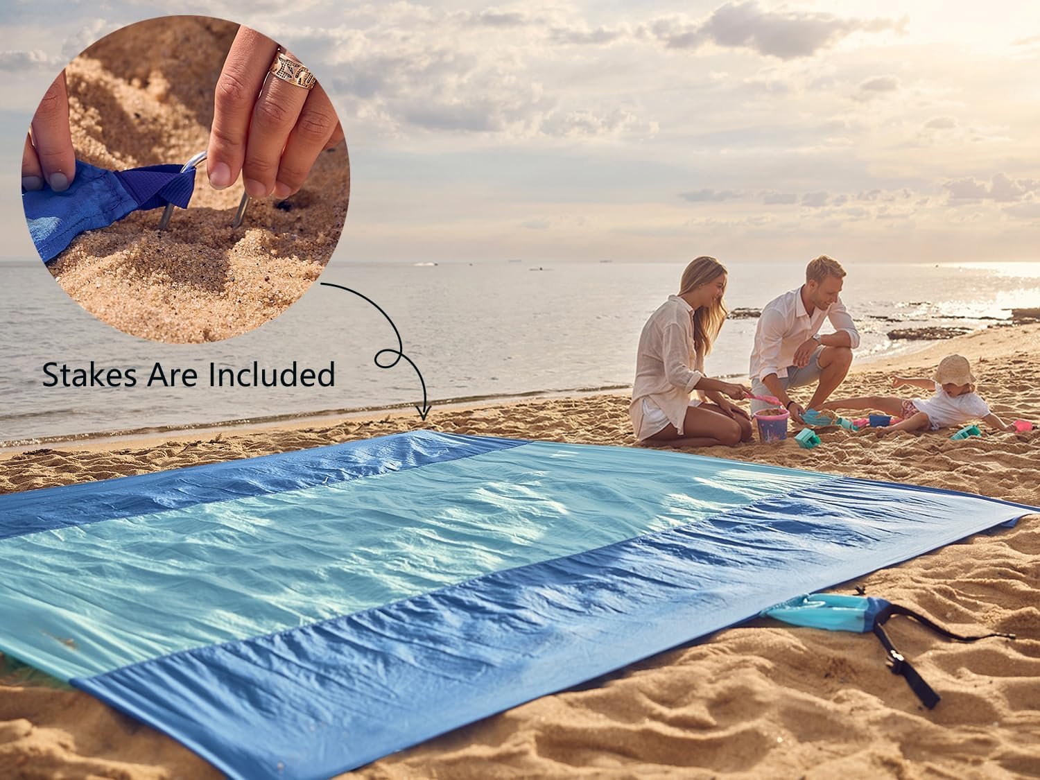 WEKAPO Beach Blanket Sandproof Waterproof, Extra Large Beach Mat, Oversized & Compact Sand Free, Quick Drying Beach Essentials for Vacation, Cruise, Picnic & Camping with Stakes - Image 6