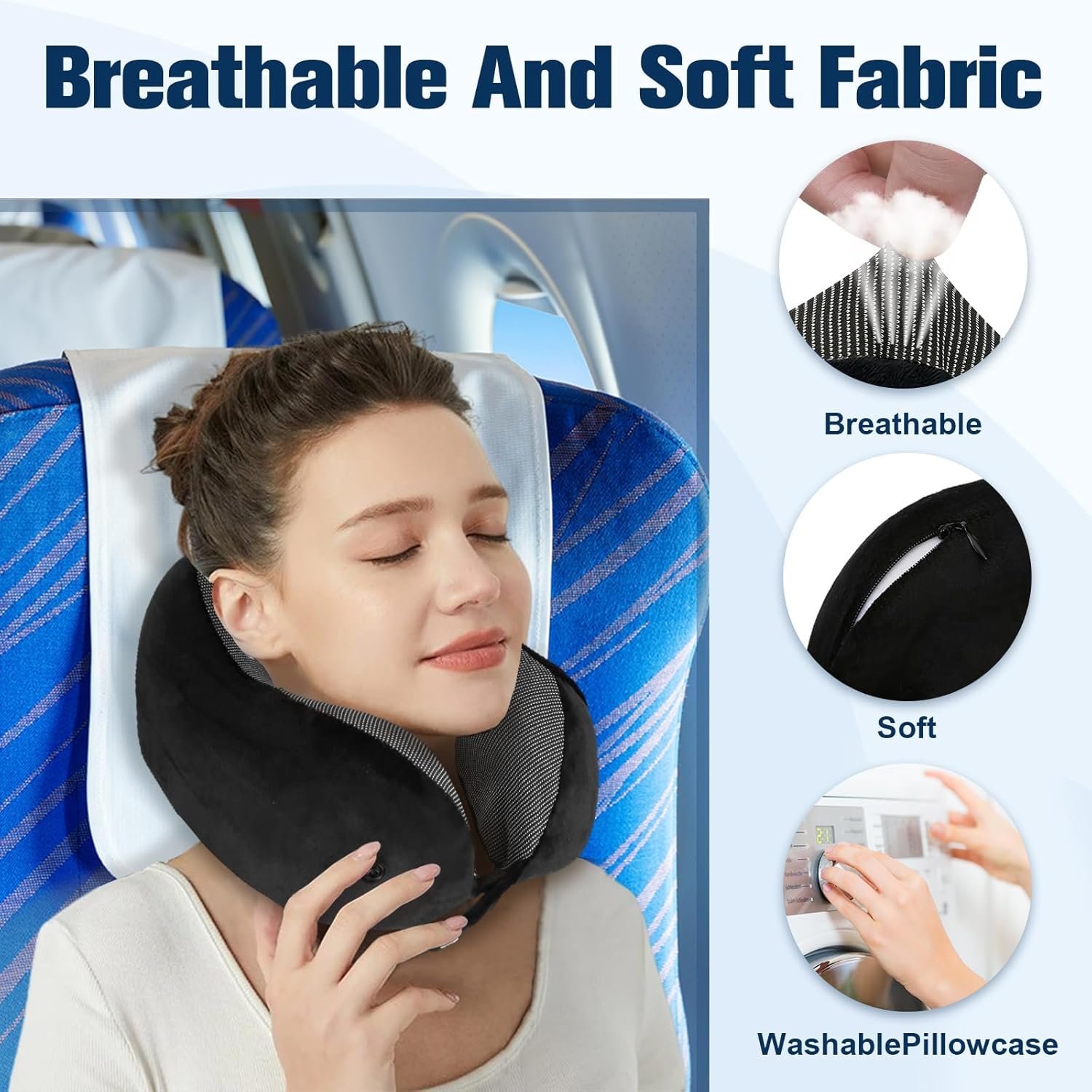 Cirorld Neck Pillow for Traveling, Travel Pillows for Airplanes Black | 100% Memory Foam Travel Neck Pillow, Adjustable Flight Pillow, Portable Plane Accessories with Eye Mask, Earplugs, Carry Bag - Image 6