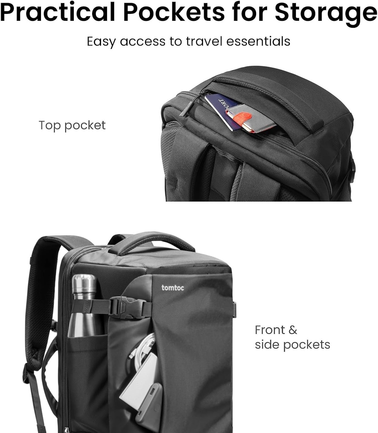 tomtoc Travel Backpack, TSA Carry On/Personal Item Bag Flight Approved | 28/40L Carry on Luggage Backpack for Men Women, PFAS Free, Water-resistant Business Airplanes Rucksack for Travel Essentials - Image 6