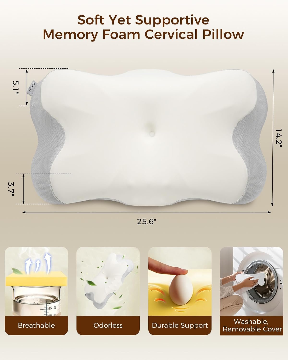 Cervical Neck Pillow, Soft Contour Memory Foam Pillow | for Neck and Shoulder Pain Relief, Orthopedic Dual-Height Design, Ergonomic Pillow for Side, Back, Stomach Sleepers - Image 4