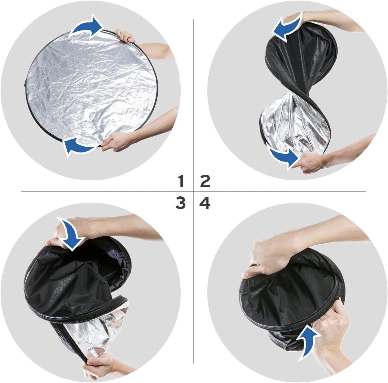 Etekcity 24" (60cm) 5-in-1 Photography Reflector, Multi-Disc Light Reflectors for Photography, Collapsible with Bag - Translucent, Silver, Gold, White and Black - Image 4