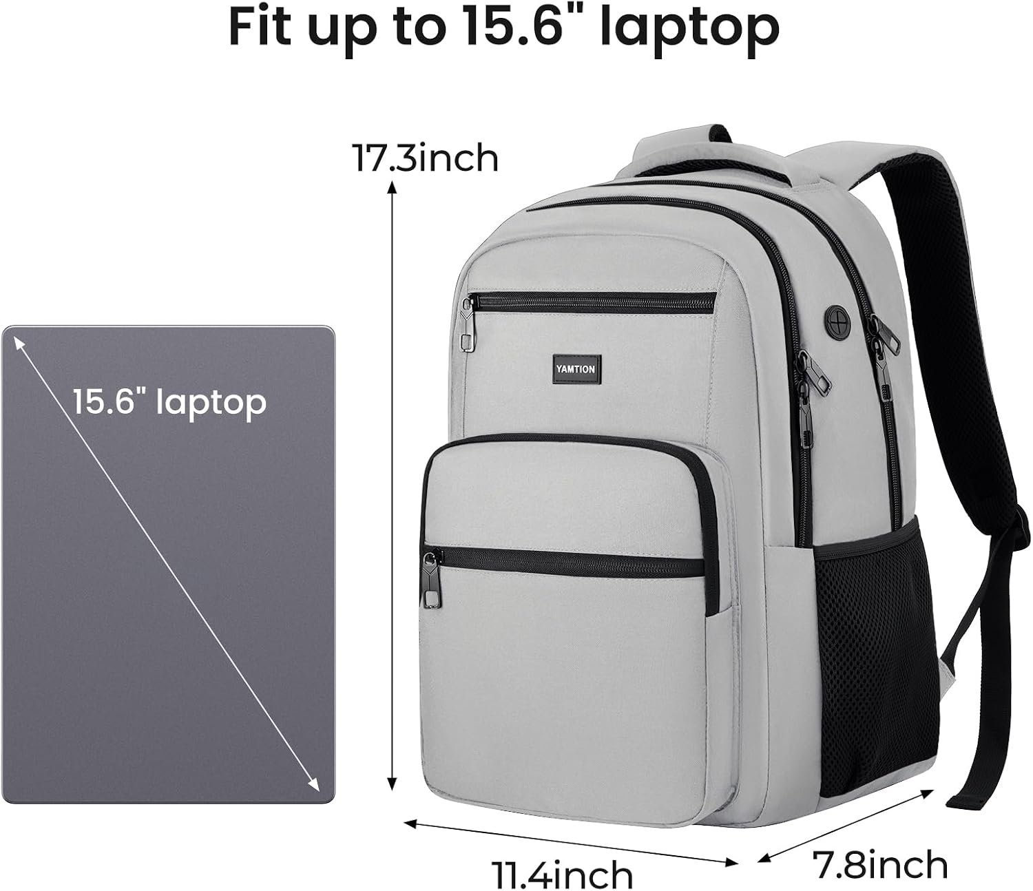 YAMTION Laptop Backpack for Men, Black Backpack, School Backpack for Boys and Girls, Bookbag, Work BackpackFits 15.6 Inch Laptop and Notebook (Grey, 15.6 inch) - Image 4