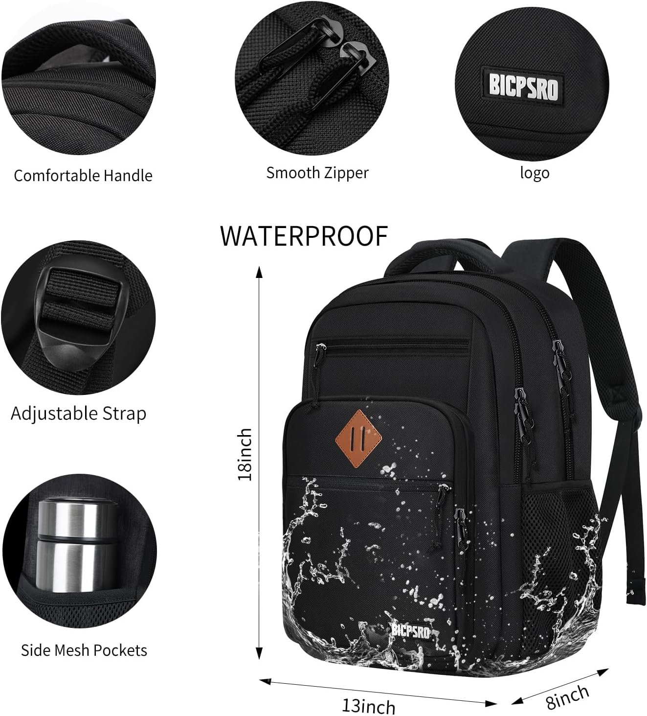 Classic School Backpack for Boys Girls Teens, Black Backpack for Men Women, 15.6 Inch Laptop Bookbag with Reinforced Straps for College High Middle School Work Business Book Bag - Image 3