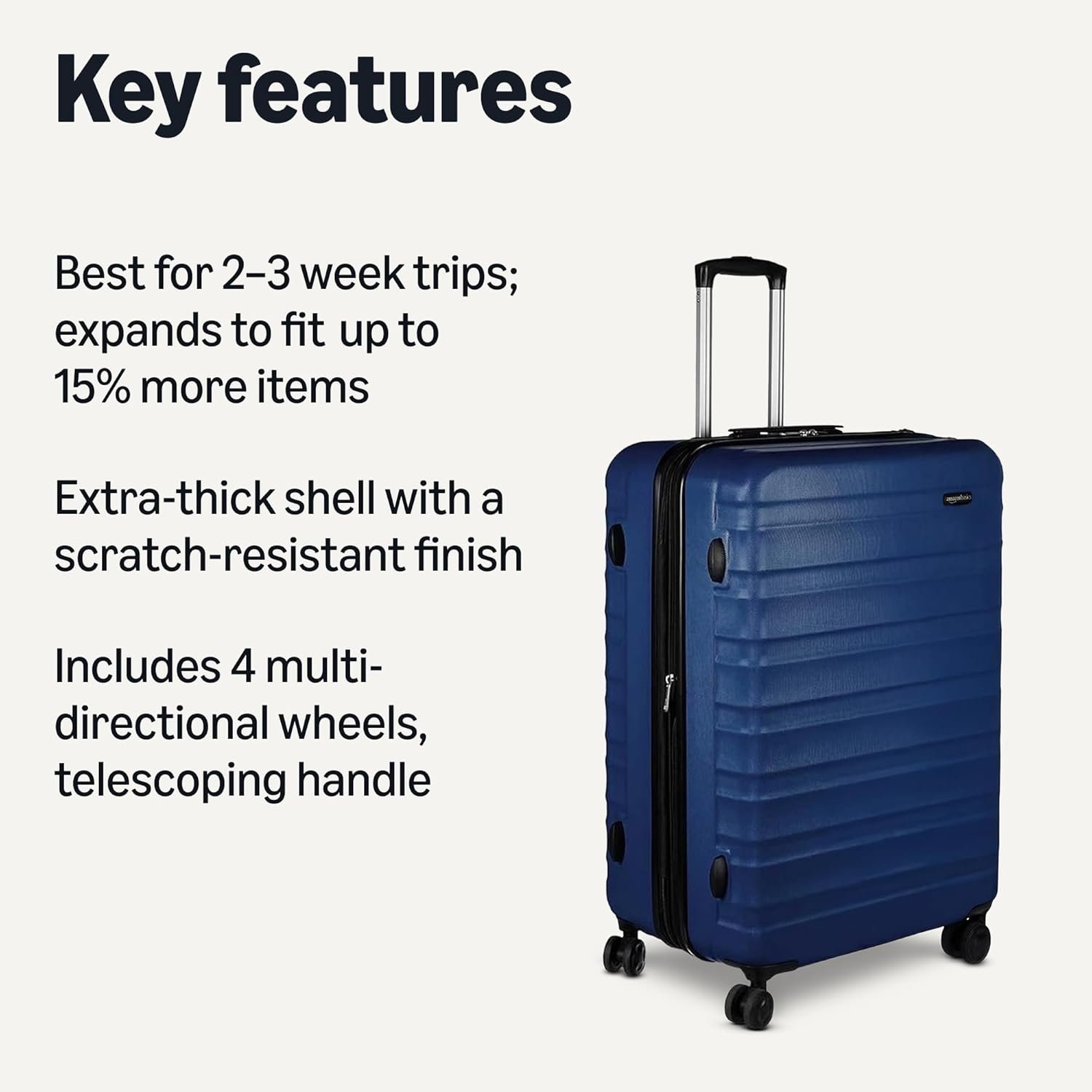Amazon Basics 30" Hardside Large Checked Luggage with Multi-directional Wheels, Expandable for Up to 15% More Space, Scratch-Resistant Hardshell, Navy Blue - Image 2
