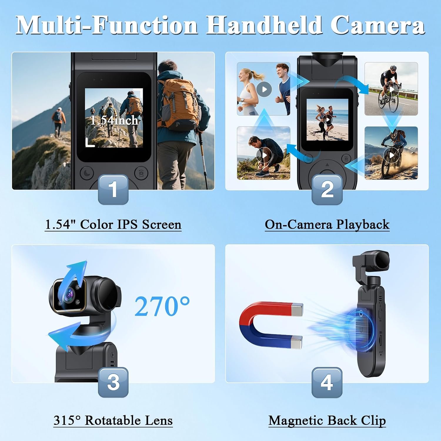 Body Camera with Audio & Video Recording Handheld Vlogging Camera | 1080P FHD | 270° Rotationg Lens | Night Vision | Connects to Phone | 1.54in Screen | Magnetic Clip | Camera for Vlogging - Image 4