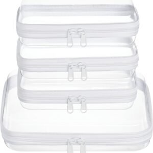 4 pcs Clear Zipper Pouches,Hard Shell Zipper Case | Toiletry Bag for Travel, CLear Diaper Bag, Toiletry Pouch, Travel Organizer, Cosmetic Bag,Toy Storage Bins (M+3S)