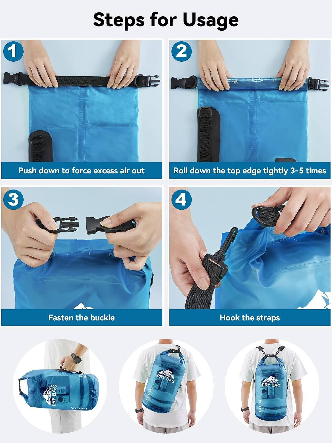 HEETA Dry Bag Waterproof Backpack with Phone Case 5L/10L/20L/30L/40L | Roll Top Lightweight Dry Storage Bag for Women Men, Travel Boating Kayaking Paddle Board Camping Beach Essentials Accessories - Image 5
