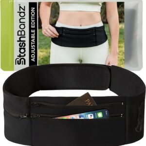 Running Belt Money Belt, 3 Large Zippered Pockets | Fanny Pack - Adjustable No-Bounce, 1 Waterproof Pocket, Water Bottle Holder, Key Clip, Fits Phone, Passport & More