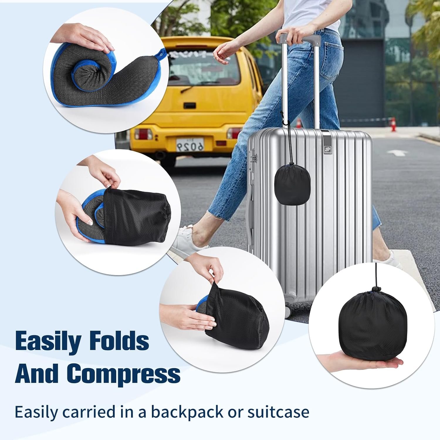 Cirorld Neck Pillow for Traveling, Travel Pillows for Airplanes Dark Blue | 100% Memory Foam Travel Neck Pillow, Adjustable Flight Pillow, Portable Plane Accessories with Eye Mask, Earplugs, Carry Bag - Image 8