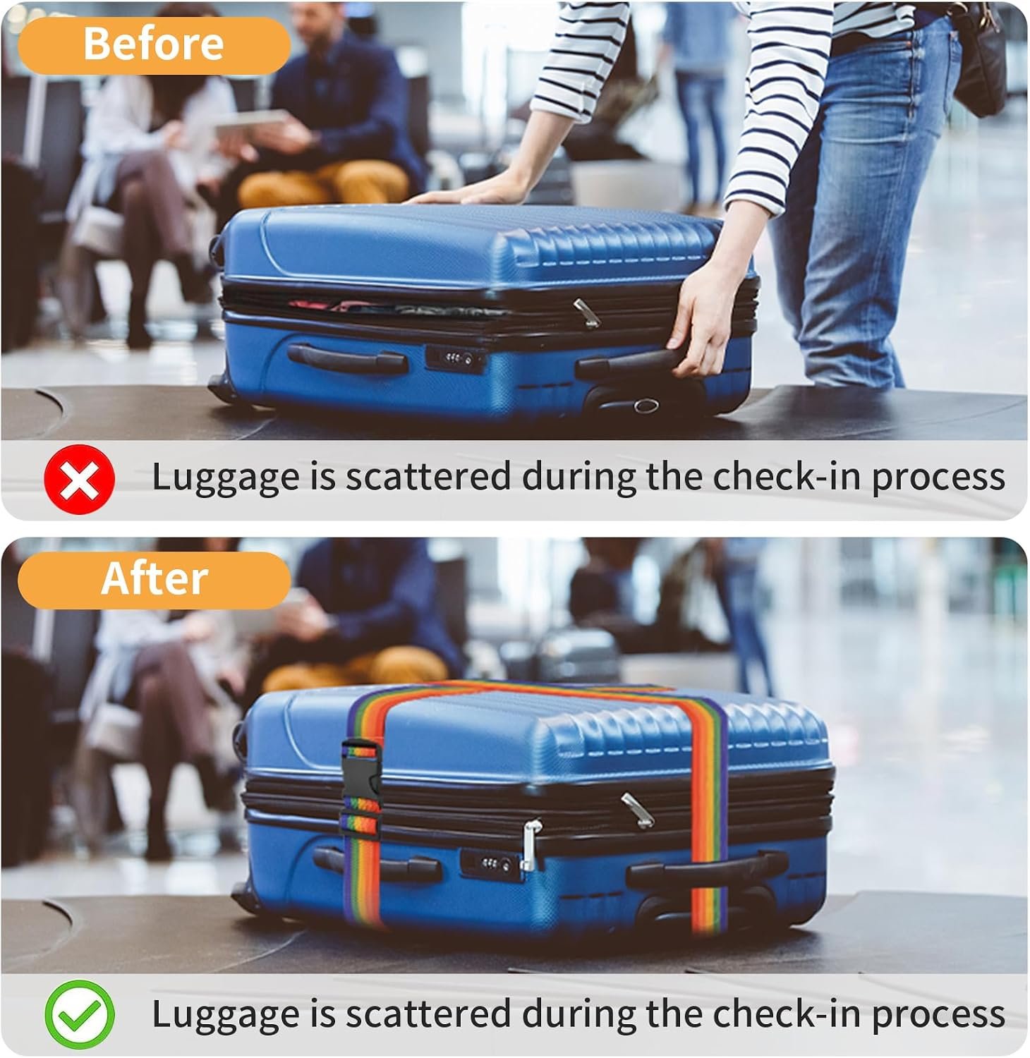 Luggage Straps for Suitcases,79" Long Adjustable Luggage Belts | Keep Suitcase Secure While Traveling, Approved Add a Bag Premium Accessory for Travel Bag Closure(Blue+Orange+Pink+Green) - Image 5