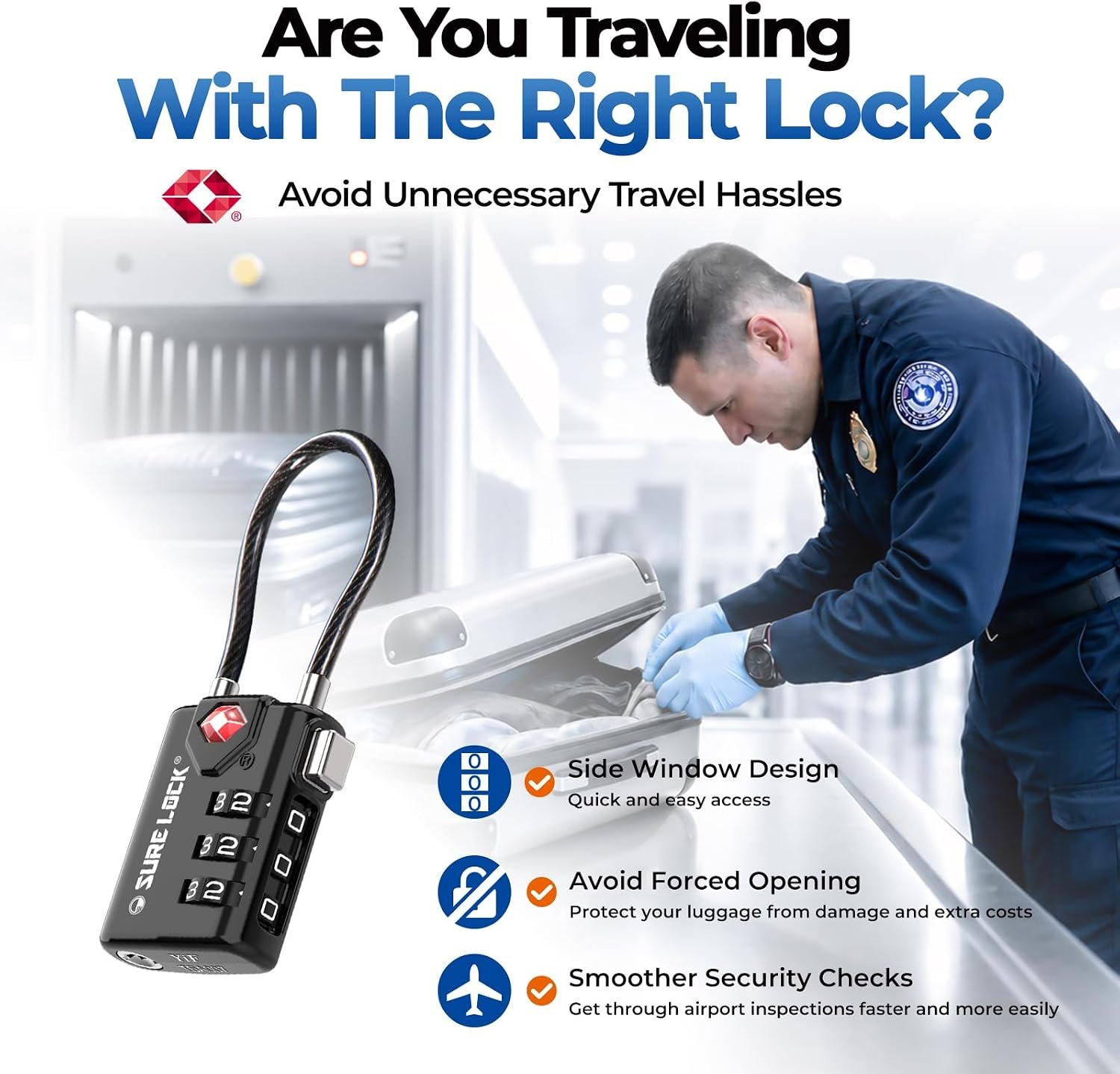 SURE LOCK TSA Approved Luggage Locks with Open Alert Indicator, 3 Digit Combination Cable Travel Lock for Suitcase, Backpack & Travel Bag, 2 Pack Black - Image 3