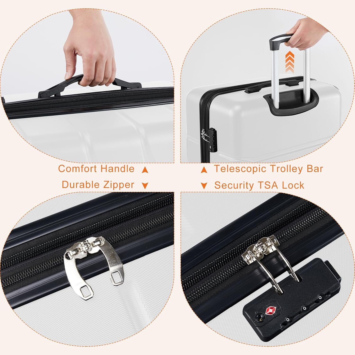 Sweetcrispy 28 Inch Checked Luggage, Suitcase with Spinner Wheels | Expandable, ABS Hard Shell, Lightweight, Rolling, Smooth, TSA Lock, Business Trips and Daily Vacations, Cream White - Image 7