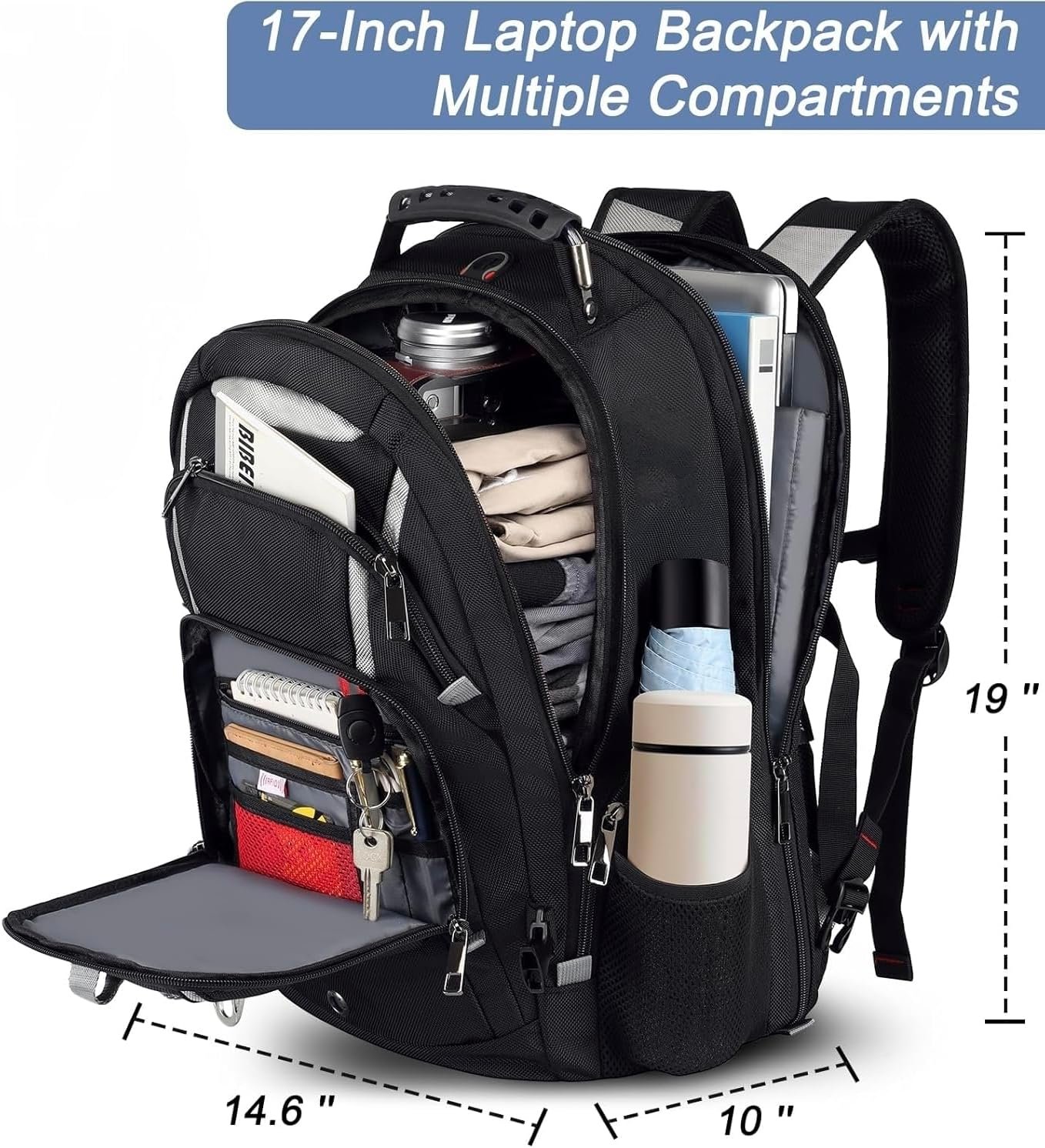 Extra Large Laptop Backpack, 17 inch Computer Backpack for Men Travel Work | TSA Flight Approved Travel Backpack for Men, RFID Business Computer Bag, Heavy Duty Water Resistant College Bookbag for Work - Image 2