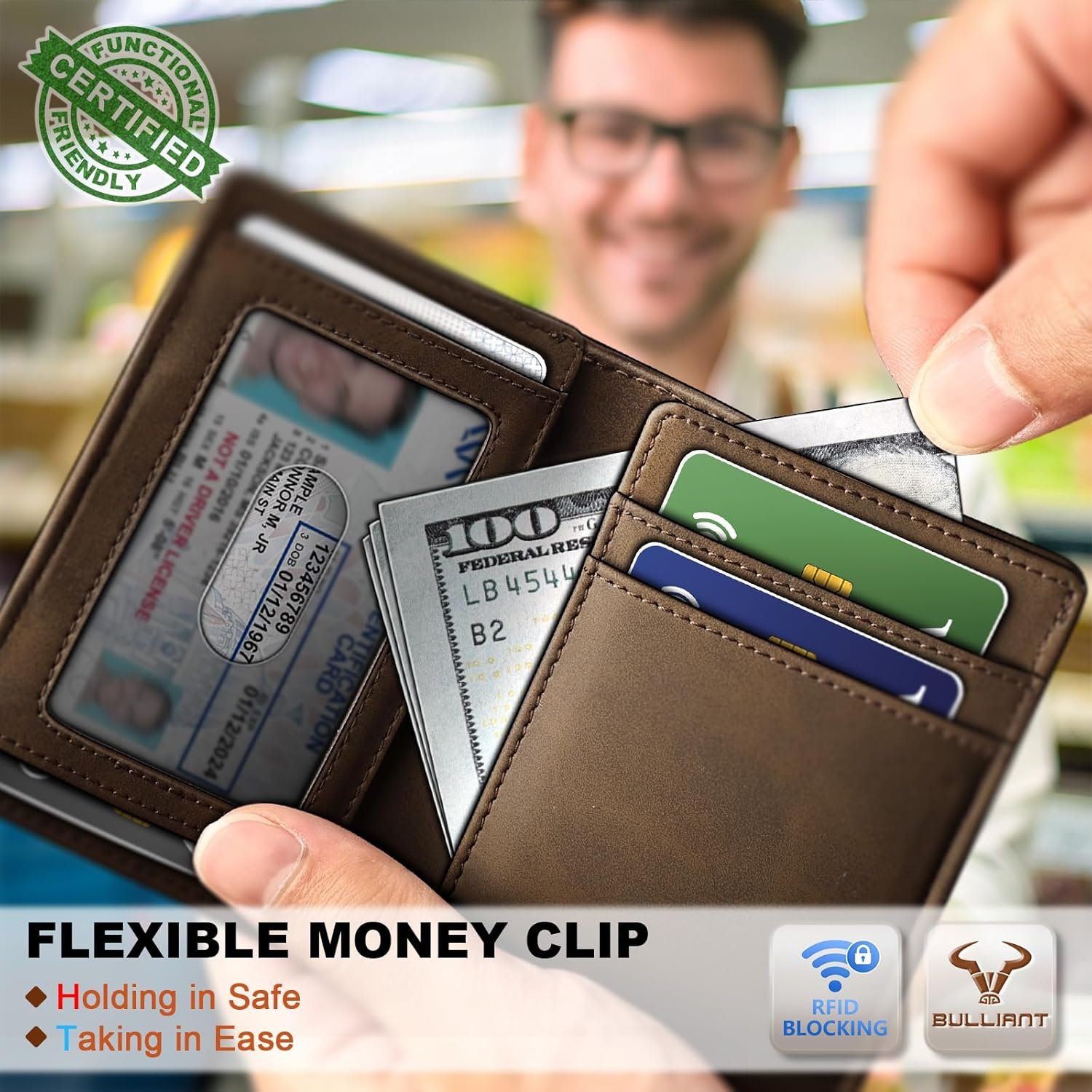 BULLIANT Slim Leather Wallet For Men 12Cards Magnetic Closure RFID Blocking | Simplified Built-in Bill Holder | Easy Access | Pocket Fit | Gift Boxed - Image 4
