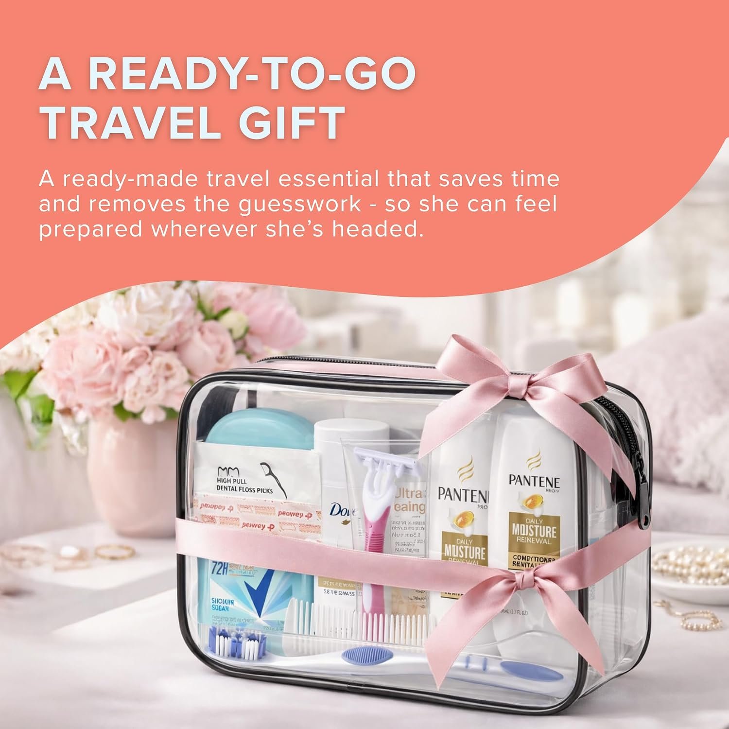 15-Piece Women’s Travel Toiletry Kit – With Premium Brand-Name Toiletries | TSA Approved Travel Essentials with Shampoo, Conditioner, Body Wash, Deodorant & Oral Care in Clear Bag - Image 8