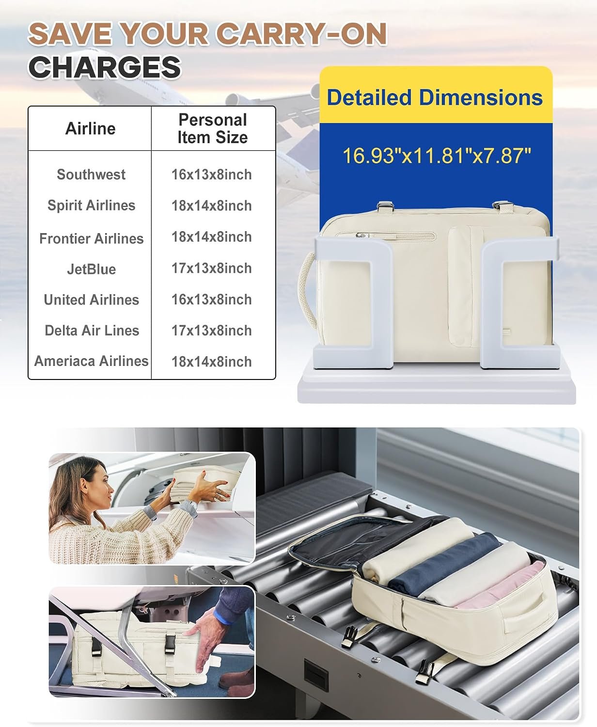 Large Travel Gym Backpack Women Carry On Backpack Flight Approved Hiking Waterproof Rucksack Casual Daypack Laptop bags airplanes Shoes Compartment Personal Item Travel Weekender Bag Essentials Beige - Image 3