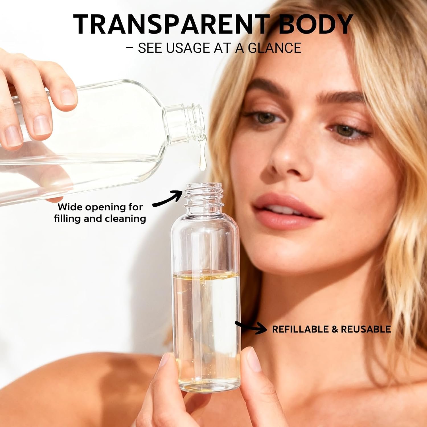 5 Pack 3.4 oz Travel Bottles for Toiletries, TSA Approved Leak Proof Refillable Travel Size Containers, Clear Plastic Shampoo Bottles for Lotion Conditioner - Image 3