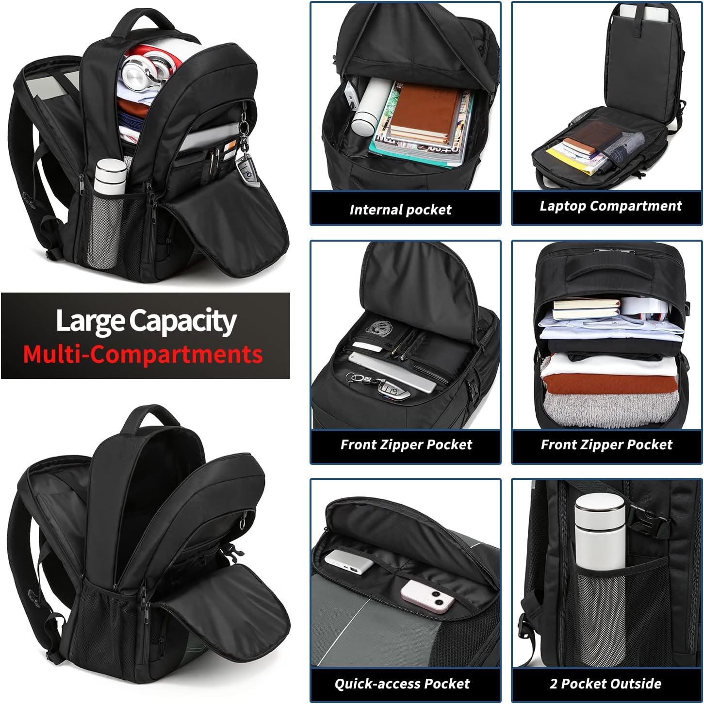 Extra Large Travel Laptop Backpack for Men 55L,Water Resistant 18.4 inch Big Business Laptop bags with USB Charging Port,TSA Friendly Anti Theft Computer Bag for Work College,Grey - Image 3