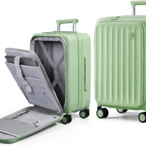 Carry On Luggage 22x14x9 Airline Approved, Expandable Front Pocket with Spinner Wheels, PC Hardside Rolling Luggage with TSA Lock for Travel Women Men, Avocado Green