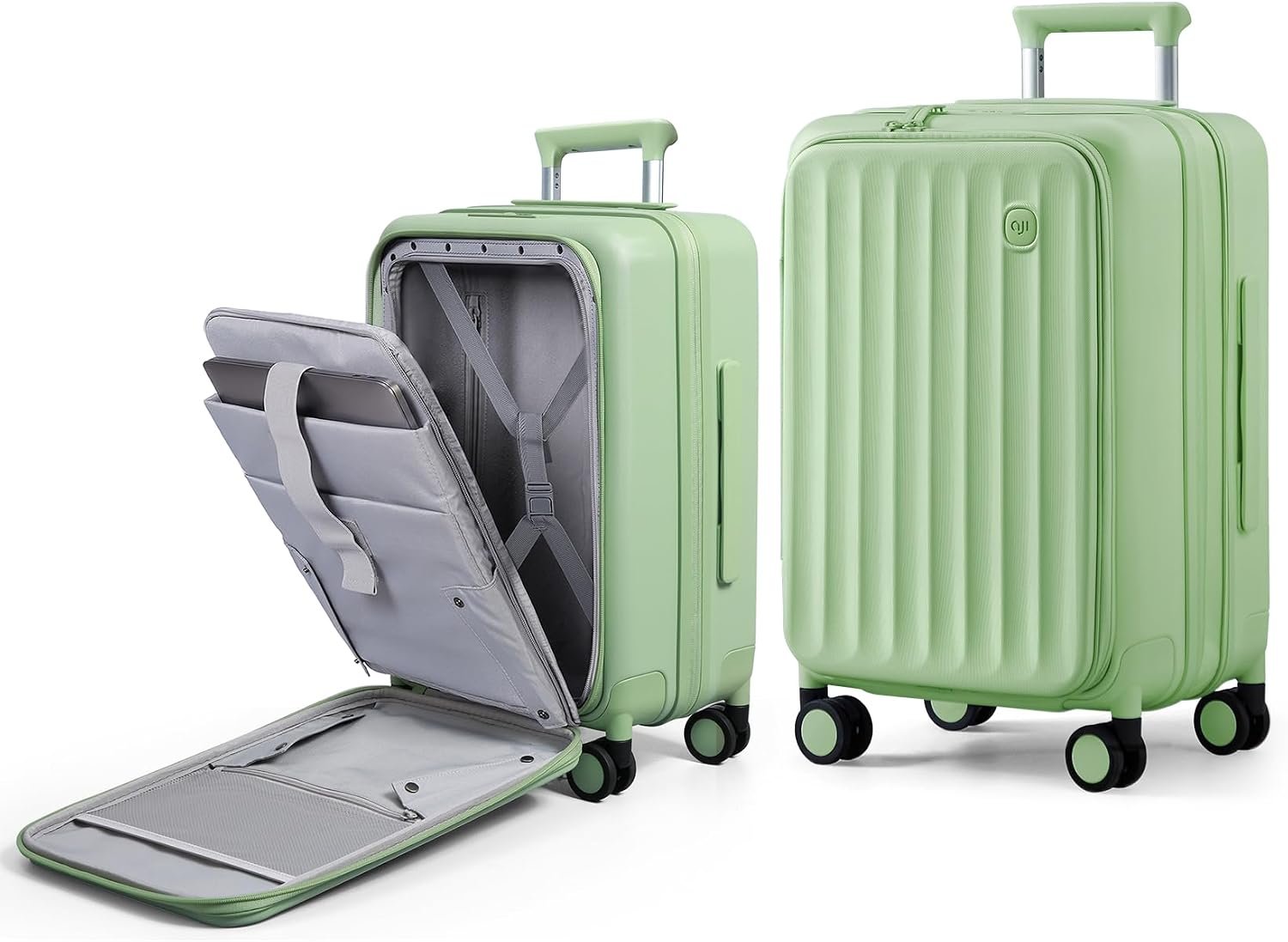 Carry On Luggage 22x14x9 Airline Approved, Expandable Front Pocket with Spinner Wheels, PC Hardside Rolling Luggage with TSA Lock for Travel Women Men, Avocado Green
