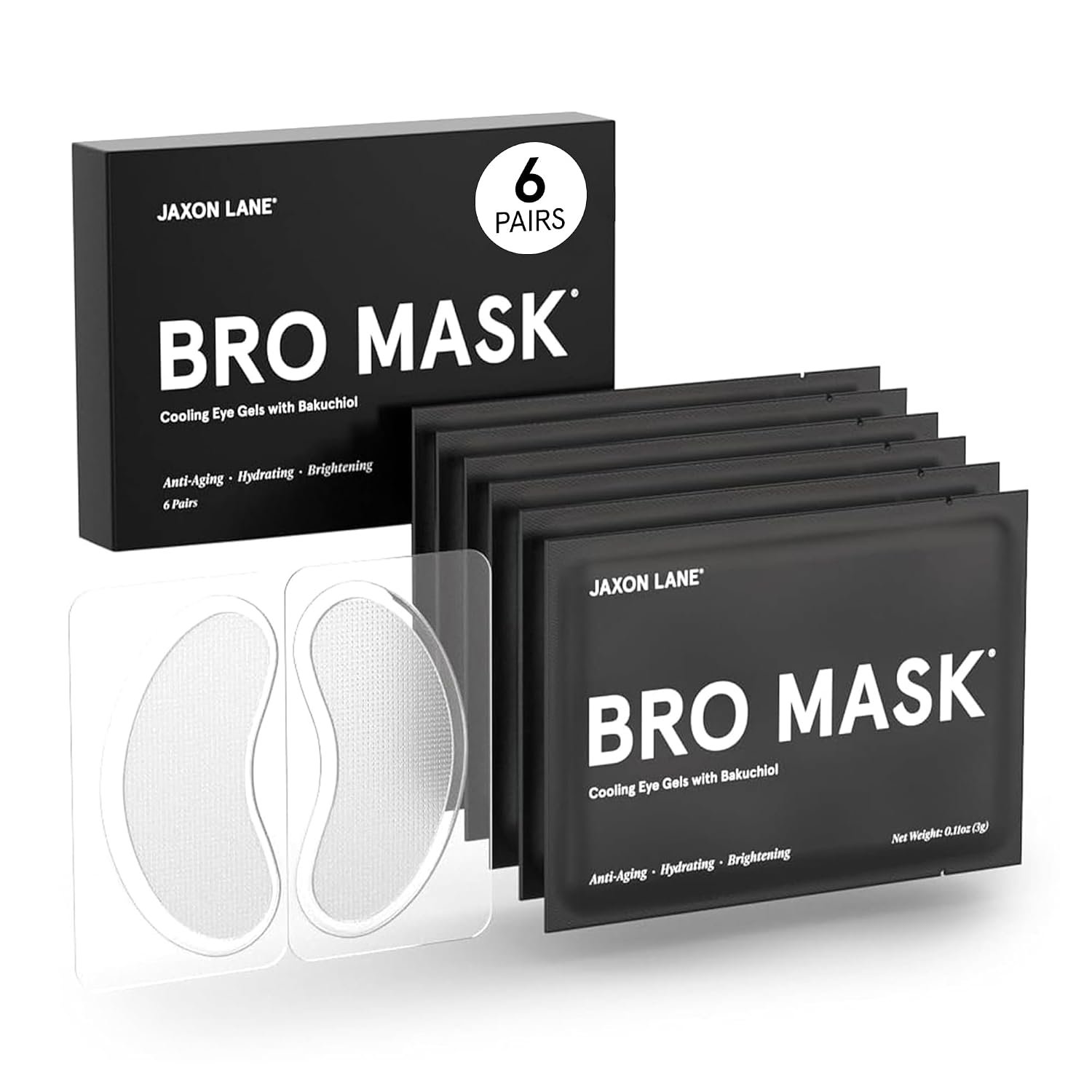 Bro Mask Under Eye Patches for Men for Dark Circles, 1 x 6 Pairs | No-Slip Hydrogel Pads with Caffeine, Niacinamide & Hyaluronic Acid Help Refresh Tired-Looking Eyes and Reduce Puffiness
