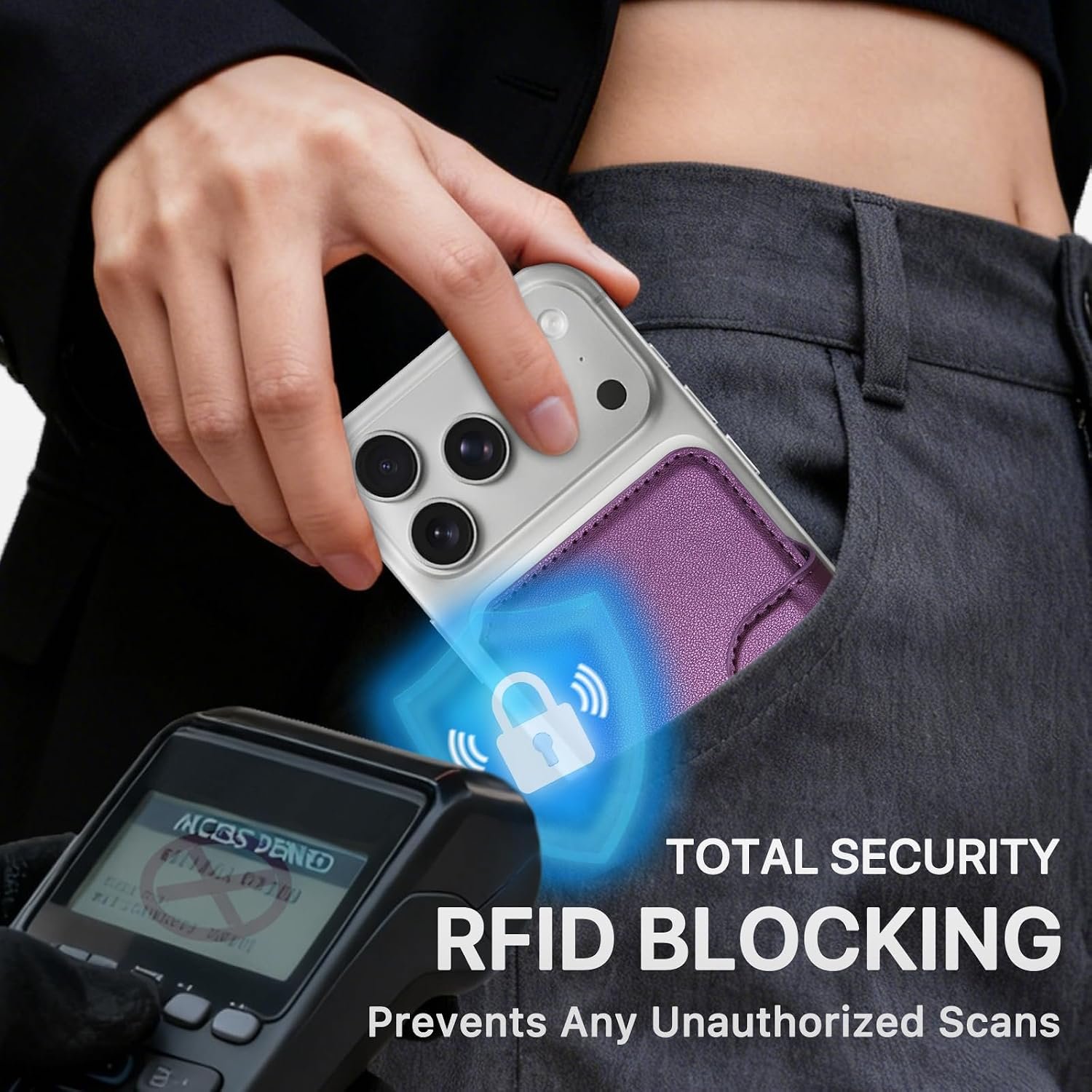 for MagSafe Wallet, Magnetic Phone Wallet RFID Blocking, Slim 5-8 Card Holder with Cash Slot & Clear ID Window, Minimalist Mag Safe Wallets for iPhone 17/16/15/14/13/12 Series, Amethyst Purple - Image 6