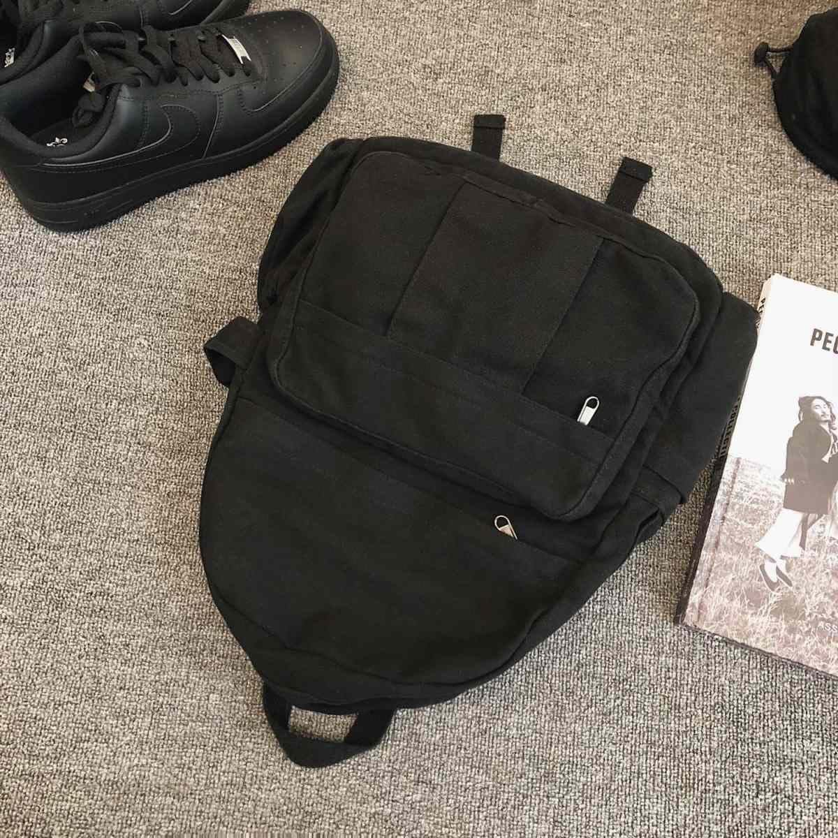 Black Canvas Backpack for Women & Men Retro Aesthetic Rucksack Basic Backpack for High School/College Students Travel Laptop Bag - Image 6