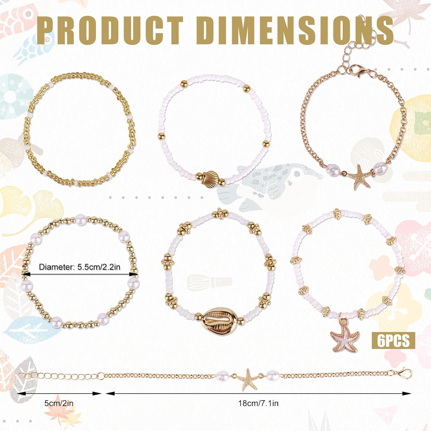 Mikovivi 7pcs Summer Beach Bracelets for Women, Stackable Shell Seashell Starfish Beaded Surfer Bracelets Set Boho Seaside Holiday Vacation Party Friendship Jewelry Gift - Image 2