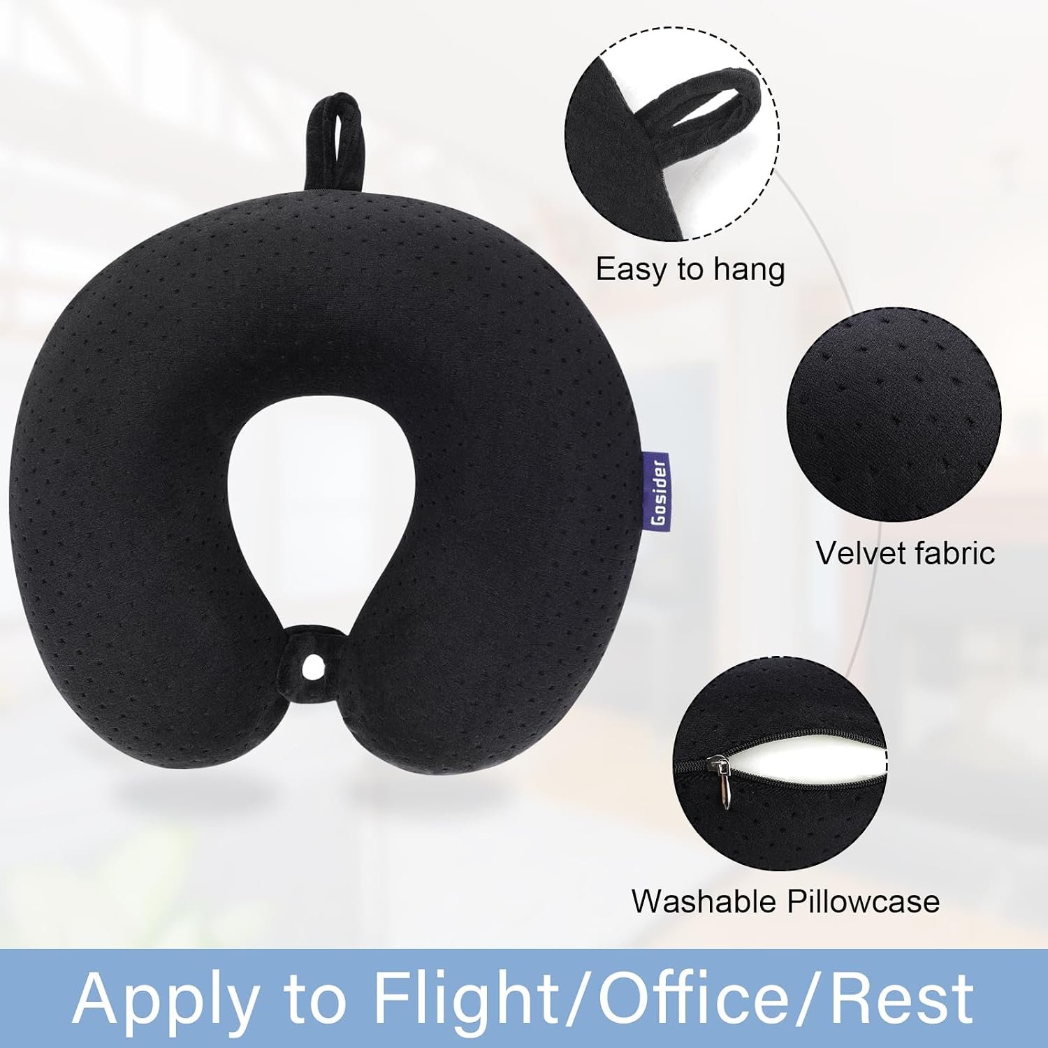 Black Travel Neck Pillow Memory Foam Airplane Pillow for Neck and Head Support Soft Portable U Shape Neck Pillow for Plane, Car & Home Office Use - Image 2