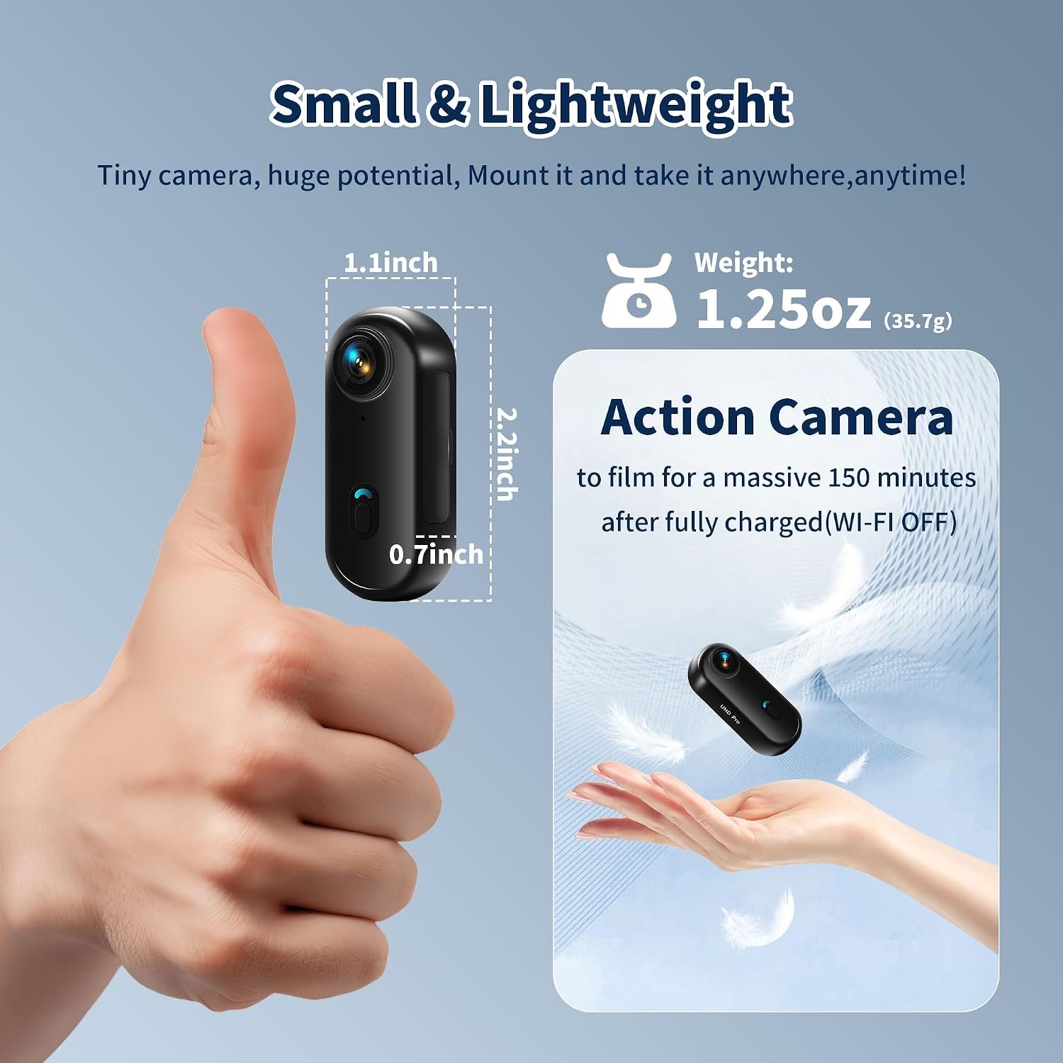 4K Thumb Action Camera with Memory Card Mini Body Camera WiFi Magnetic Clip Wearable Hands-Free Recording POV Camera Waterproof case Mount Anywhere for Sports Vlogging Cycling (DarK Black, 128, GB) - Image 5