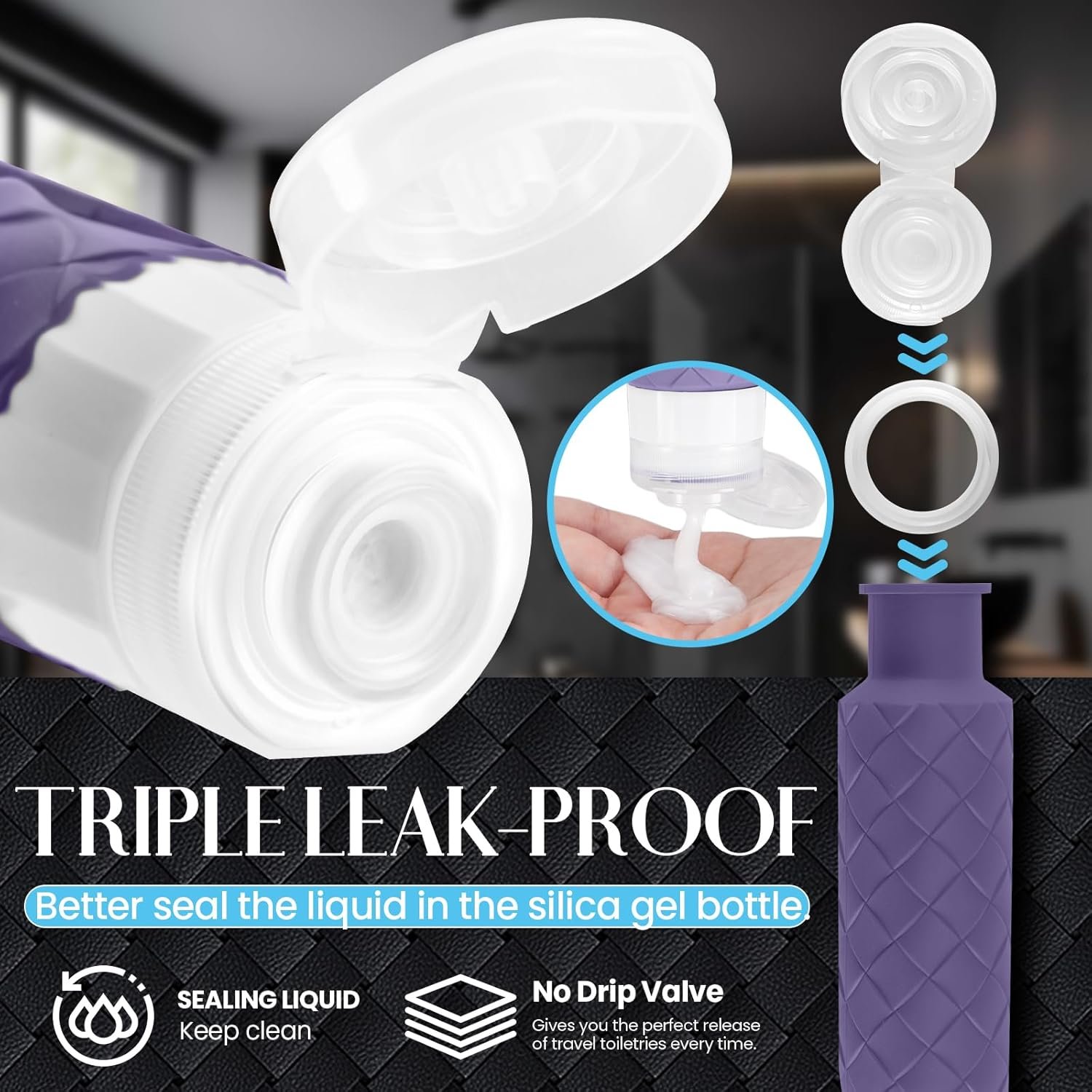 Silevoler Travel Bottles for Toiletries, TSA-Approved Travel Size Container | Woven Pattern BPA Free Silicone Leak Proof Refillable Liqus Shampoo And Conditioner Essentials Toiletry Bottles(Purple) - Image 5