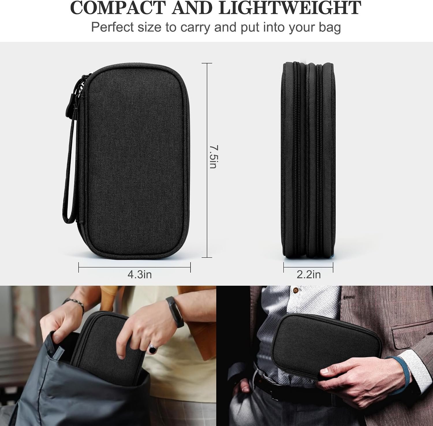 FYY Electronic Organizer, Travel Tech Pouch Bag, Cable Organizer Black | Wrist Strap, Waterproof, Double Layers Portable Electronics Travel Carrying Case for Cord, Charger, Daily Business Trips Use - Image 2