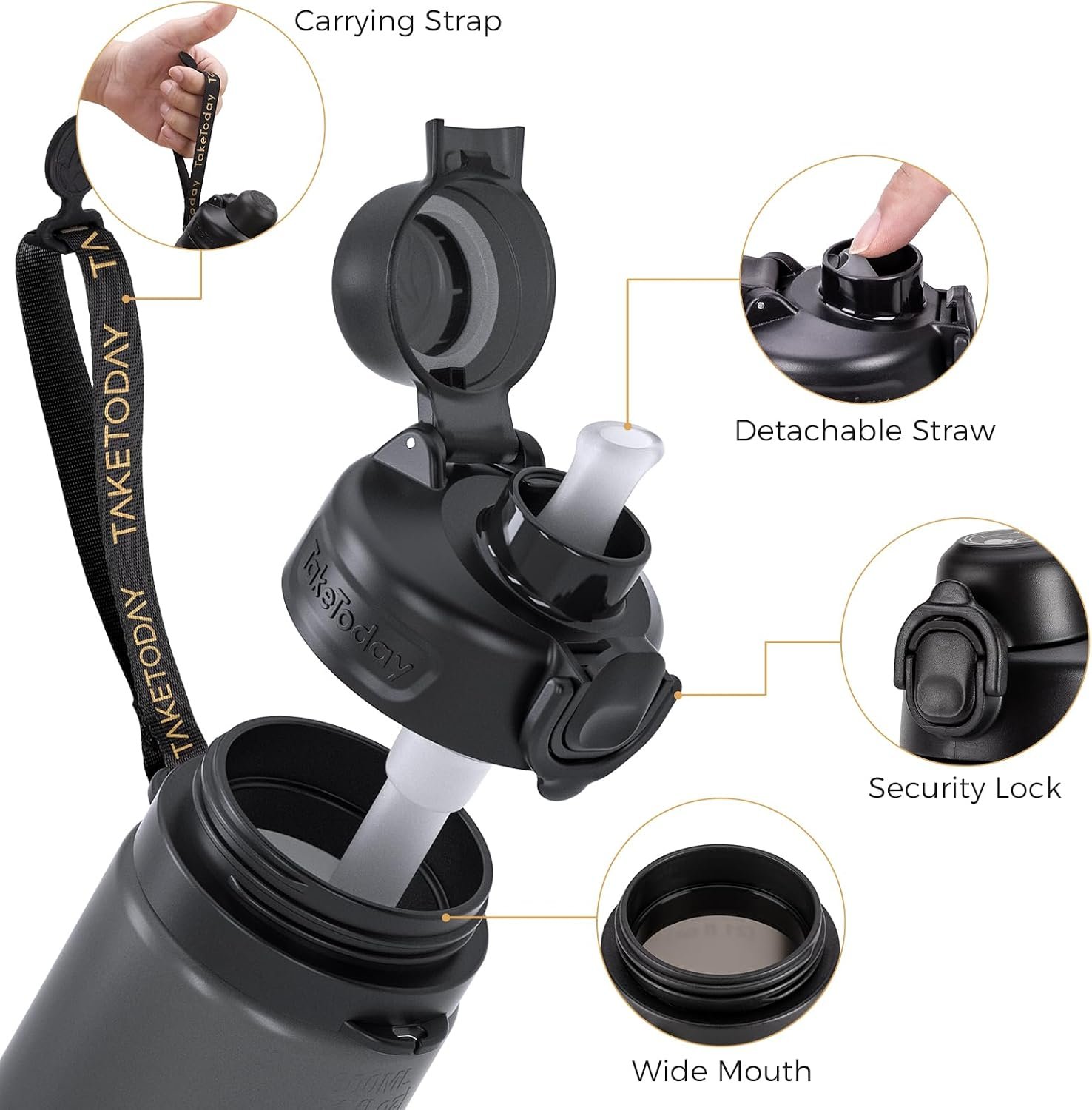 TakeToday Collapsible Water Bottles 21oz (600mL), Foldable Platinum Silicone Travel Water Bottle with Straw & Carry Strap, Leak-Resistant Screw Lid, Wide Mouth, BPA-Free for Hiking, Camping, Travel - Image 7