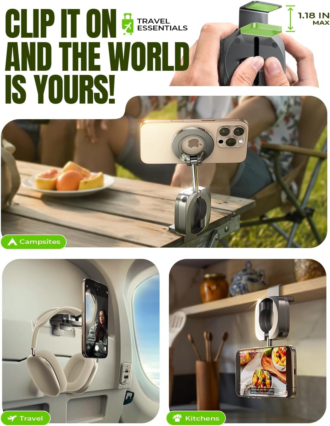 LISEN Airplane Travel Essentials for Flying Airplane Phone Holder for Desk | Phone Stand Hands Free MagSafe Travel Accessories Flying Long Flight Essentials Airplane Gadgets Gifts for Men - Image 5