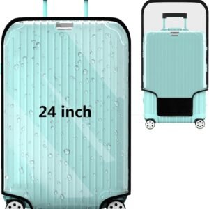 24 Inch Clear PVC Waterproof Luggage Cover with Large Velcro | Thick Transparent Pvc, Waterproof Dustproof, Fits Rolling Luggage. Wide Velcro, Blocks Scratches, Stains And Dirt