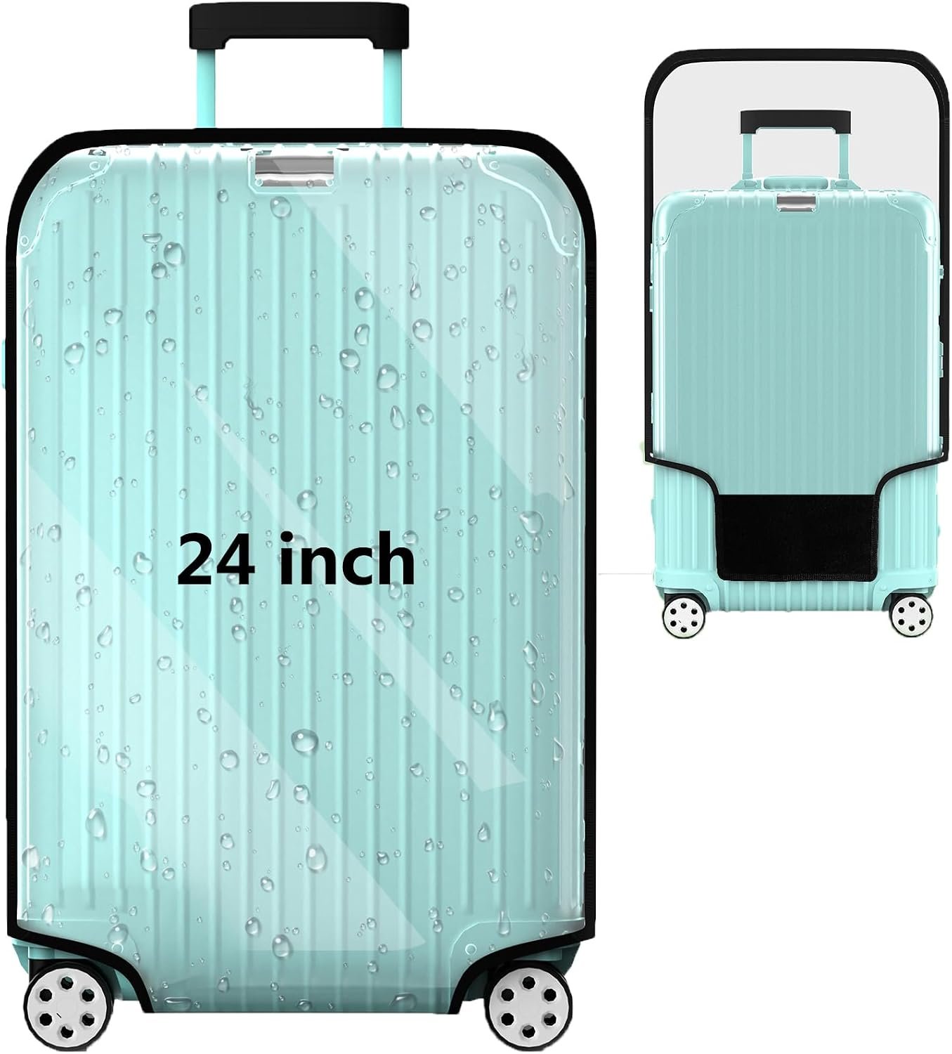 24 Inch Clear PVC Waterproof Luggage Cover with Large Velcro | Thick Transparent Pvc, Waterproof Dustproof, Fits Rolling Luggage. Wide Velcro, Blocks Scratches, Stains And Dirt