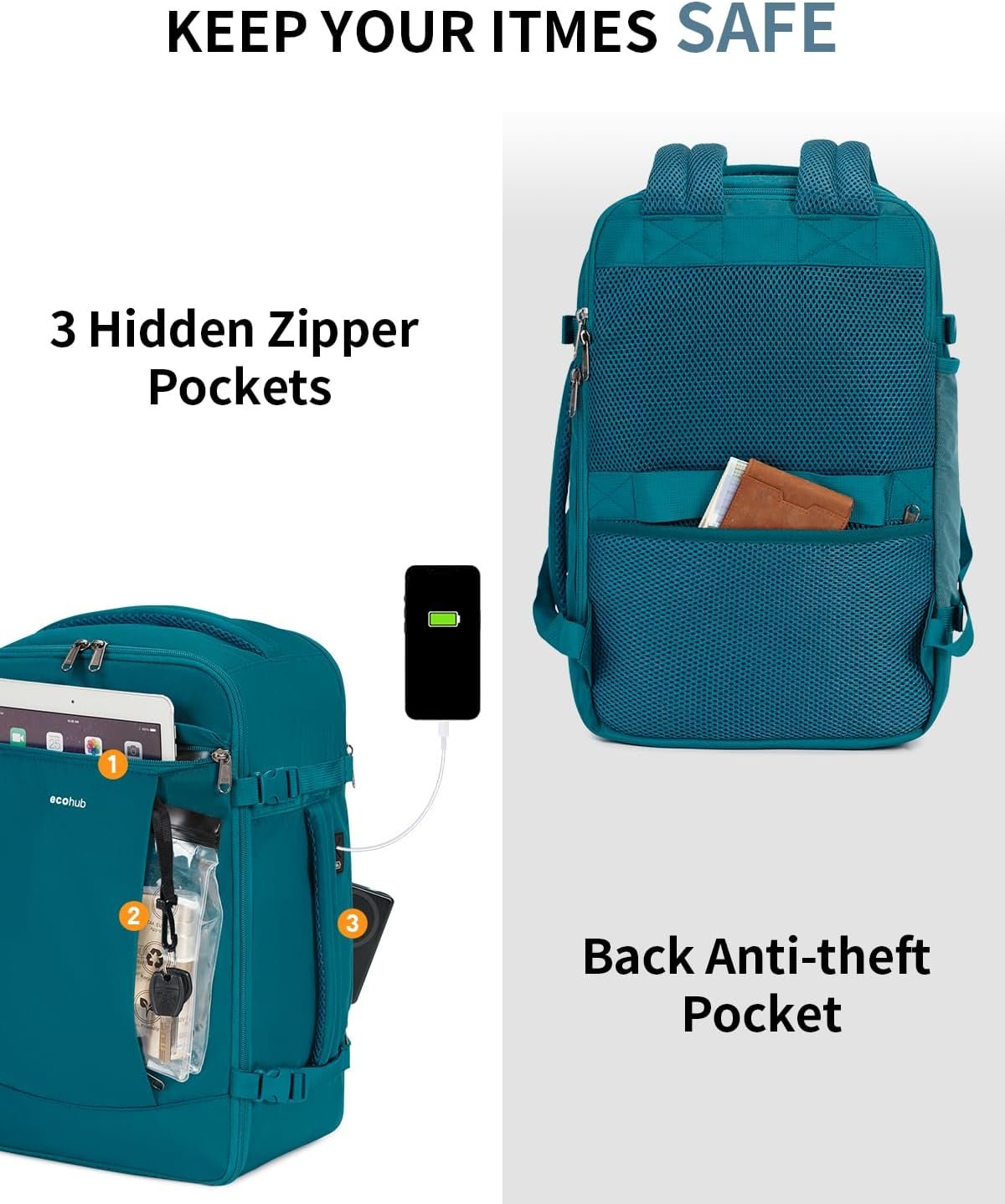 ECOHUB Travel Backpack Airlines Approved Personal Item Bag Carry On Backpack - Image 5