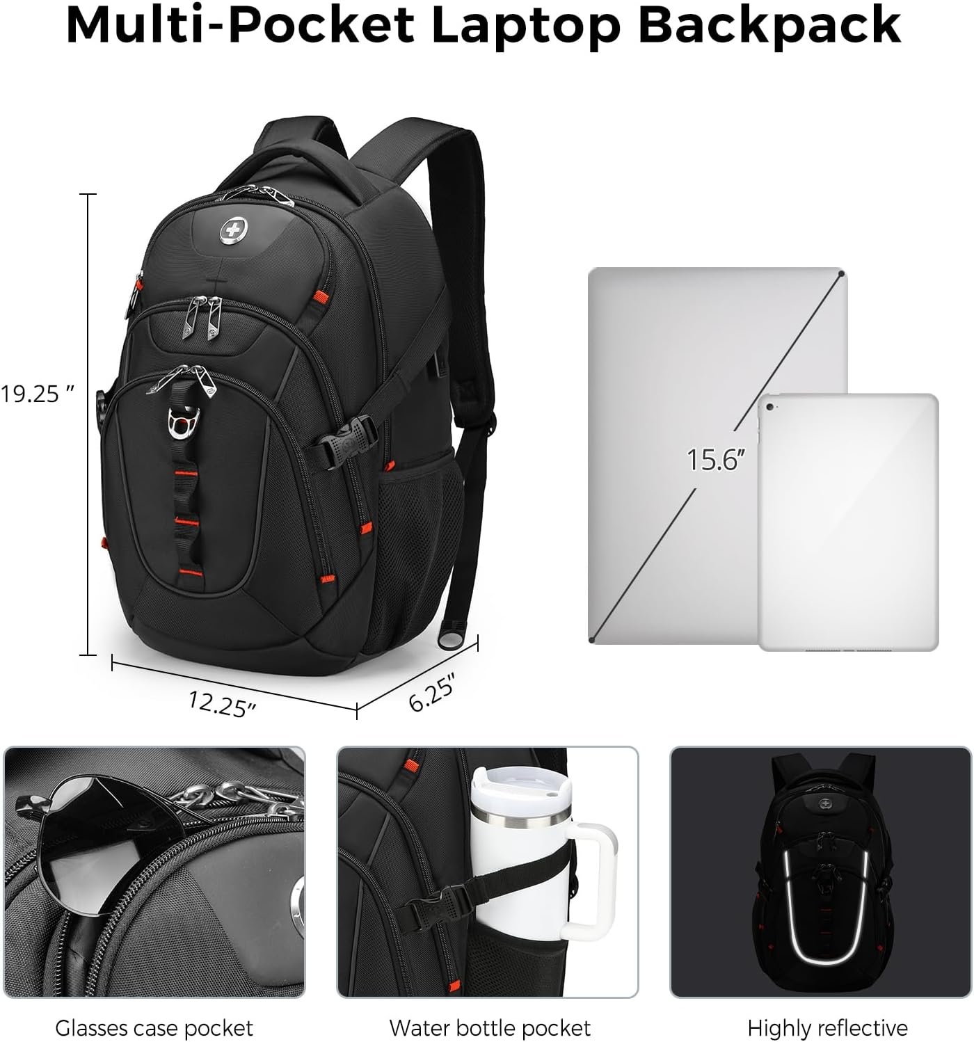Swissdigital Design Laptop Backpack with USB Charging Port, Travel Backpack Fits 15.6 inches Computer, 31L College School Backpack for Men, Black | SD803-01 - Image 3
