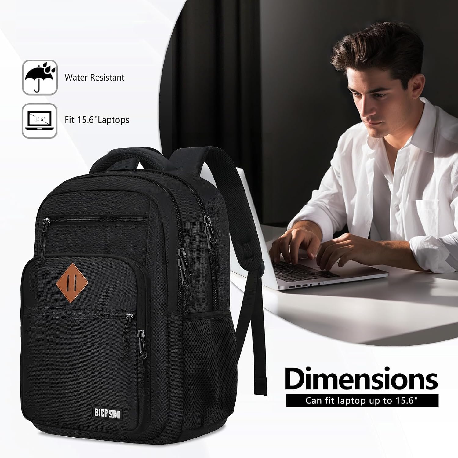 Classic School Backpack for Boys Girls Teens, Black Backpack for Men Women, 15.6 Inch Laptop Bookbag with Reinforced Straps for College High Middle School Work Business Book Bag - Image 4