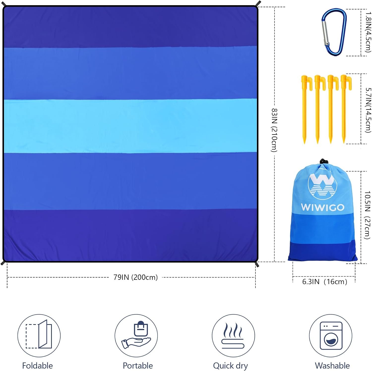 WIWIGO Beach Blanket Mat Waterproof Sandproof for 2-8 Adults Quick Drying | Extra Large Windproof Sand Outdoor Blanket for Travel Camping Hiking Picnic Festival, Family Vacation Accessories Must Have - Image 2