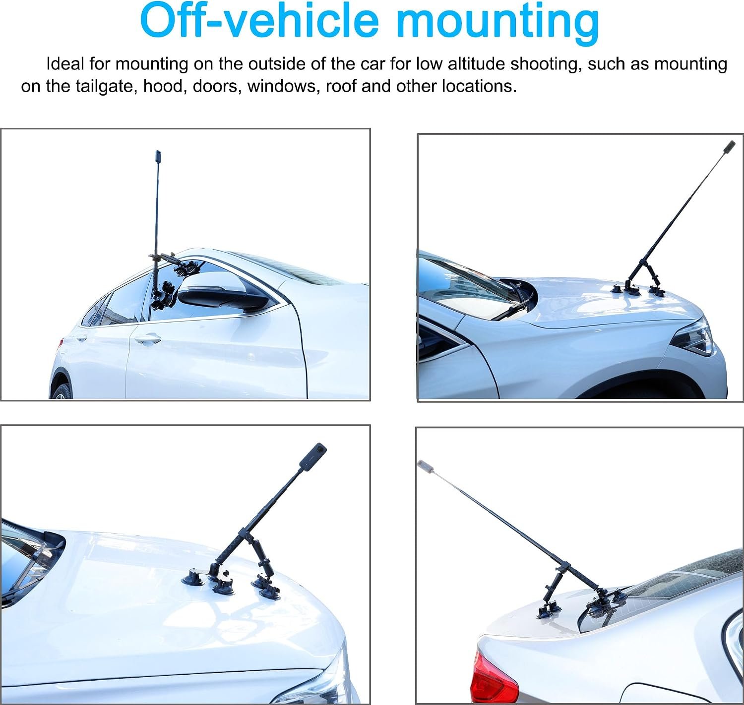 PellKing Suction Car Mount for Insta360 x5,x4, x3, x2, x,One RS,R Compatible with GoPro Max DJI OSMO 360 Camera 5 in 1 Suction Mount Kit for Action Cameras (Includes 44.9-inch Selfie Stick) | for GoPro Max 2 DJI OSMO 360 Camera,5 Suction cup Outside Windshield Mount Kit w Invisible Selfie Stick,Gapcam,Accessories - Image 4