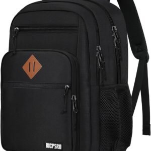 Classic School Backpack for Boys Girls Teens, Black Backpack for Men Women, 15.6 Inch Laptop Bookbag with Reinforced Straps for College High Middle School Work Business Book Bag