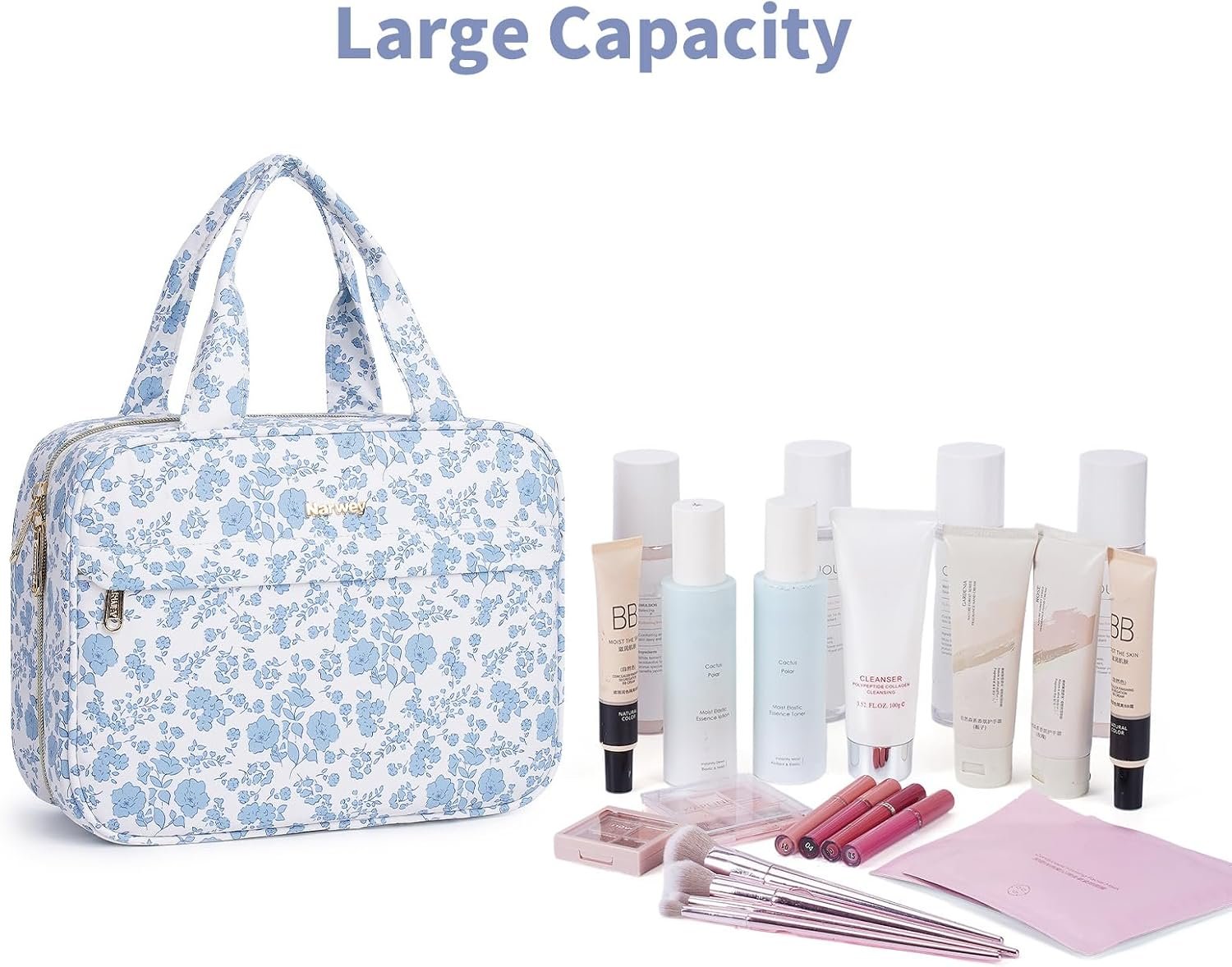 Narwey Hanging Travel Toiletry Bag for Women, Cosmetic Makeup Bag Organizer | Multiple Mesh & Zipper Pockets for Travel-Size Toiletries, Water-resistant, Dry Wet Separation, Durable for Travel, Bathroom - Image 6